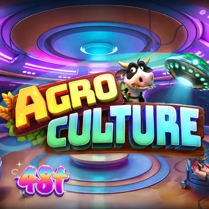 Interface do slot AgroCulture com elementos de fazenda e naves alienígenas